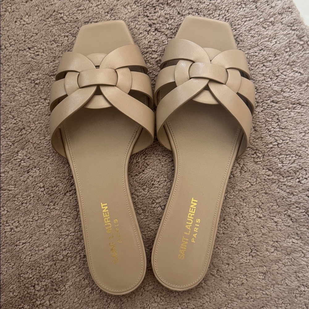 Saint Laurent Tribute Mules Smooth Leather Slides Women's Size: 7.5 37.5 - Picture 8 of 8